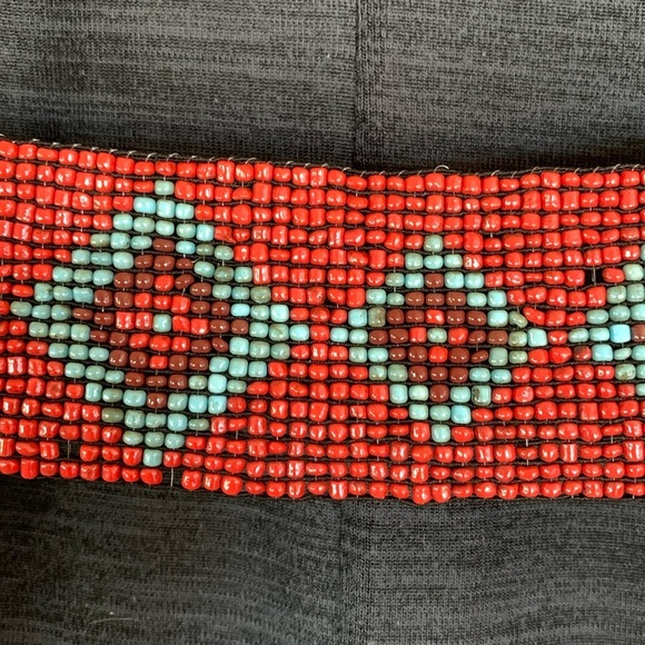 BEADED STATEMENT BELT red, blue/maroon diamonds. Stretchy. VINTAGE, ARTISAN M main image 11